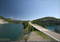 Crowsnest Mtn comes into view as you cross the bridge between Emerald and Crowsnest Lakes