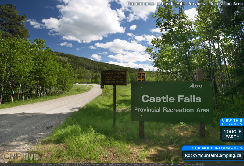 The entrance to Castle Falls Provincial Recreation Area