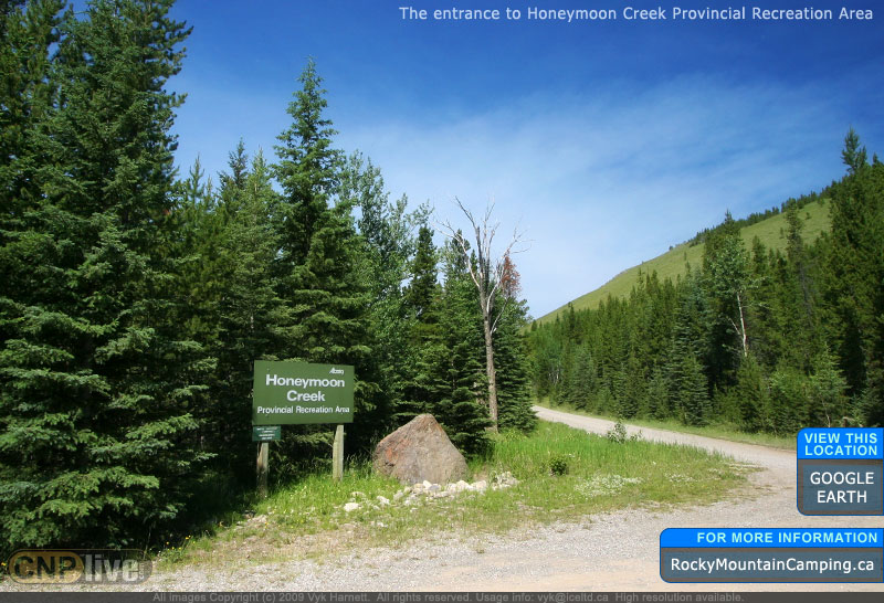The entrance to Honeymoon Creek Provincial Recreation Area