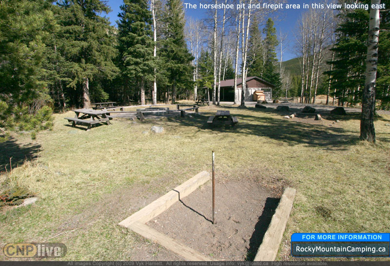 The horseshoe pit and firepit area in this view looking east
