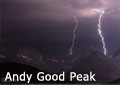 A double lightning strike over Andy Good Peak
